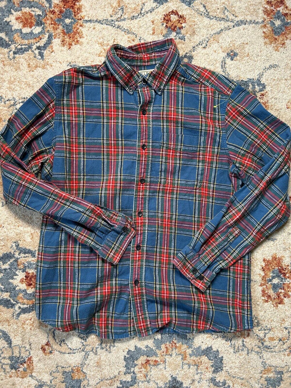L.L. Bean Men's Scotch Plaid Flannel Long Sleeve Blue Green Size Medium